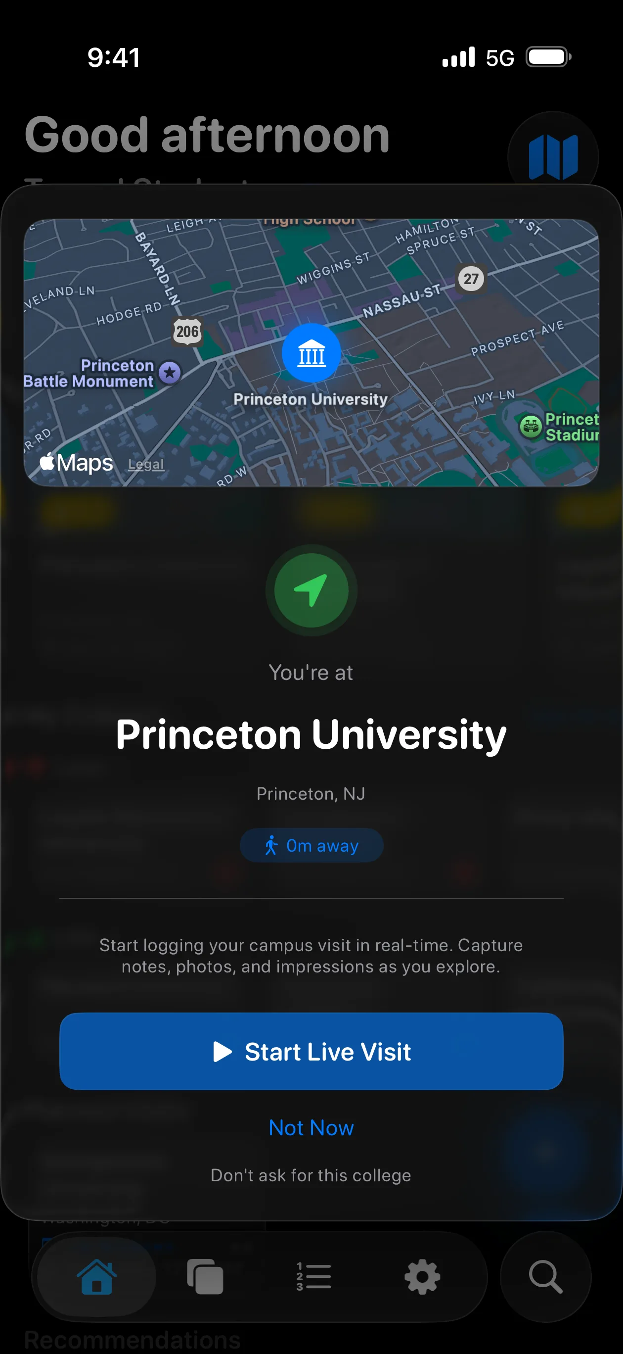 Toured detecting Princeton University campus nearby and offering to start a live visit